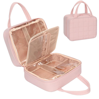 Travel Makeup Bag, Large Capacity Cosmetic Bag, Portable Make Up Bag Organizer for Women, Waterproof Cosmetic Travel Bag with Dividers and Brush Compartment for Cosmetics & Toiletries