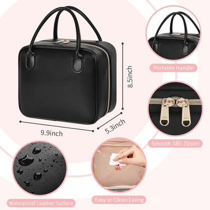 Travel Makeup Bag, Large Capacity Cosmetic Bag, Portable Make Up Bag Organizer for Women, Waterproof Cosmetic Travel Bag with Dividers and Brush Compartment for Cosmetics & Toiletries