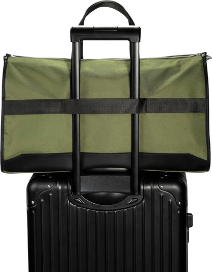 2-in-1 Garment Bag & Weekender Duffel Bag for Travel – Convertible Carry On Garment Duffle Bag for Men & Women, Wrinkle-Resistant Hanging Suit & Dress Bag (Dark Chocolate)