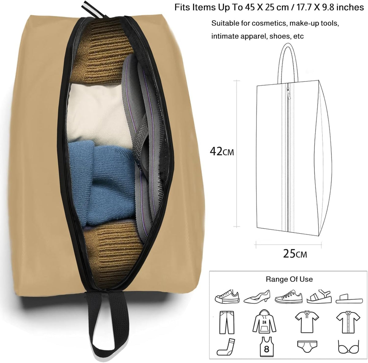 Shoe Bags for Travel Waterproof Odor Absorbing Lightweight Golf Soccer Shoe Storage Organizer Pouch with Smooth Zipper and Handle, Portable Travel Essentials (Dark Green)