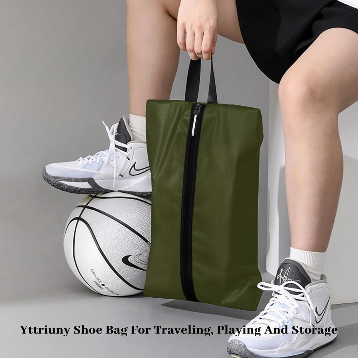 Shoe Bags for Travel Waterproof Odor Absorbing Lightweight Golf Soccer Shoe Storage Organizer Pouch with Smooth Zipper and Handle, Portable Travel Essentials (Dark Green)