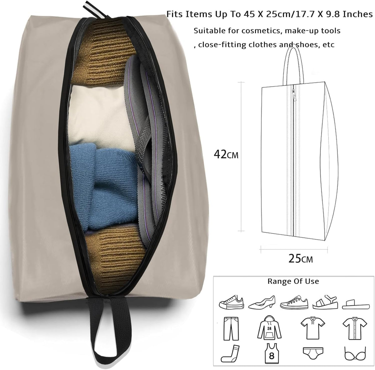 Shoe Bags for Travel Waterproof Odor Absorbing Lightweight Golf Soccer Shoe Storage Organizer Pouch with Smooth Zipper and Handle, Portable Travel Essentials (Dark Green)