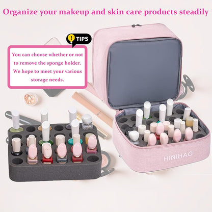 Makeup Bag, Portable Cosmetic Bag, Travel Makeup Organizer With Handle and Divider, Double Layer Large Organizer Bag, Adjustable Dividers and Brush Organize area- Pink (makeup bag-small)