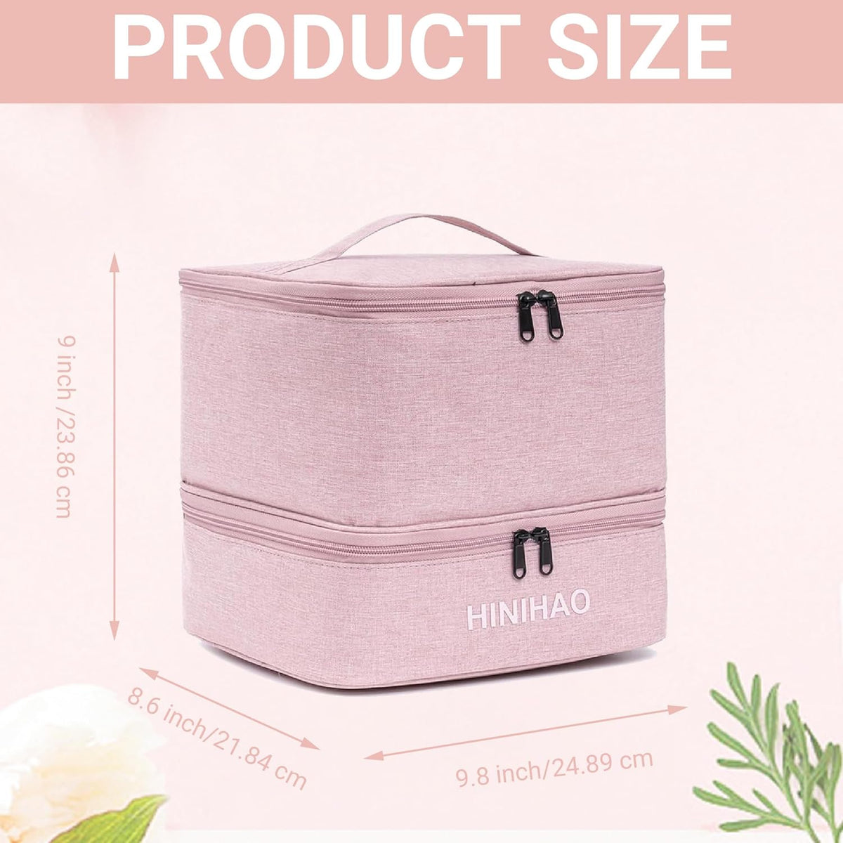 Makeup Bag, Portable Cosmetic Bag, Travel Makeup Organizer With Handle and Divider, Double Layer Large Organizer Bag, Adjustable Dividers and Brush Organize area- Pink (makeup bag-small)