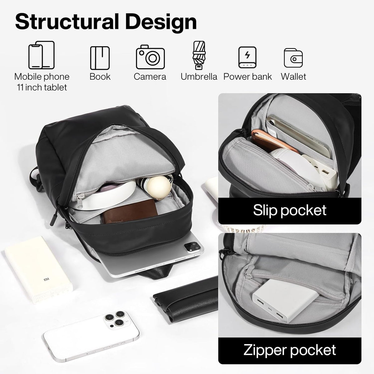 EliteSeries Sling Bag Small Casual Daypack Crossbody Chest Bag One Shoulder Travel Backpack Waterproof Lightweight Versatile-13 Inch, Black