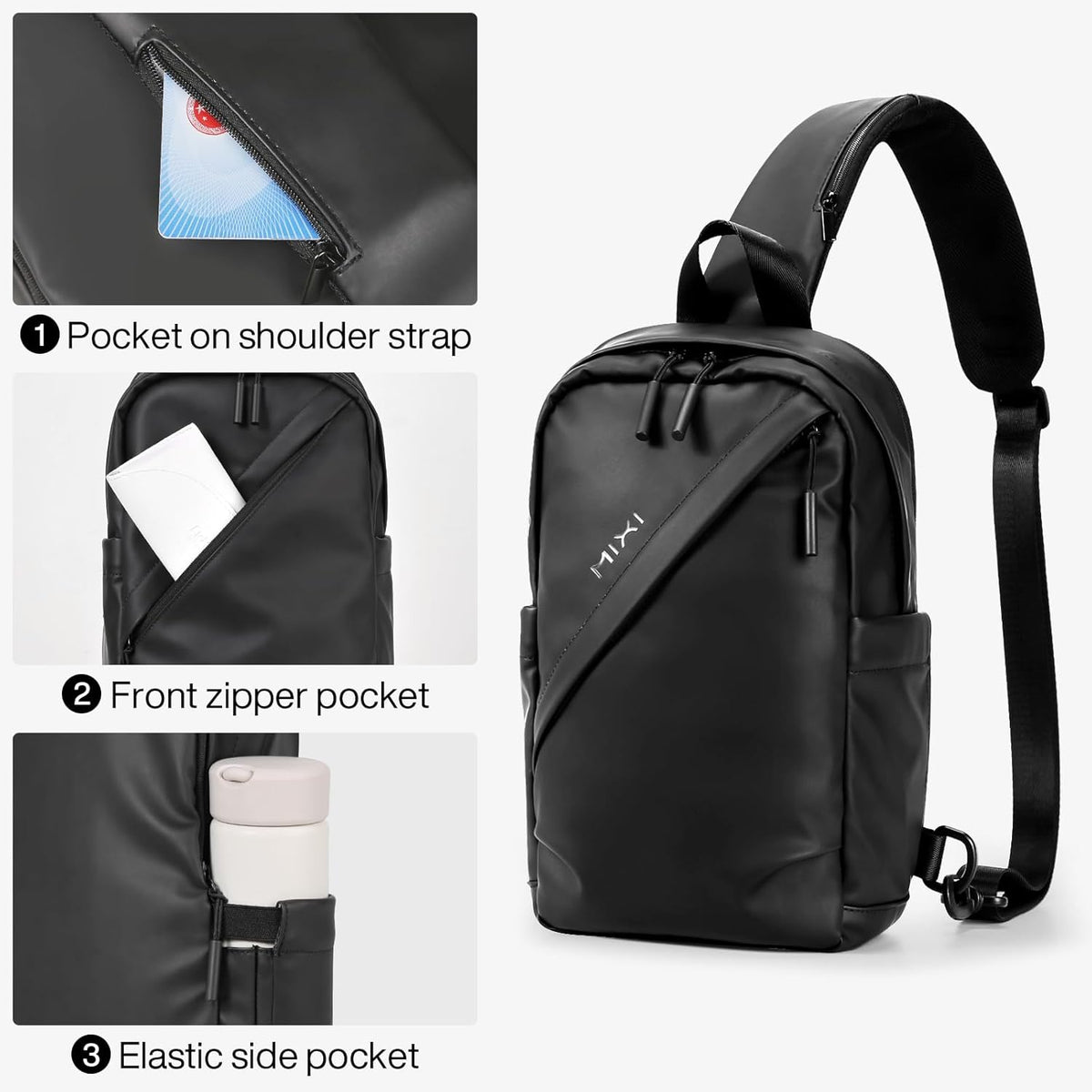 EliteSeries Sling Bag Small Casual Daypack Crossbody Chest Bag One Shoulder Travel Backpack Waterproof Lightweight Versatile-13 Inch, Black