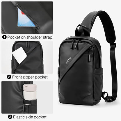 EliteSeries Sling Bag Small Casual Daypack Crossbody Chest Bag One Shoulder Travel Backpack Waterproof Lightweight Versatile-13 Inch, Black