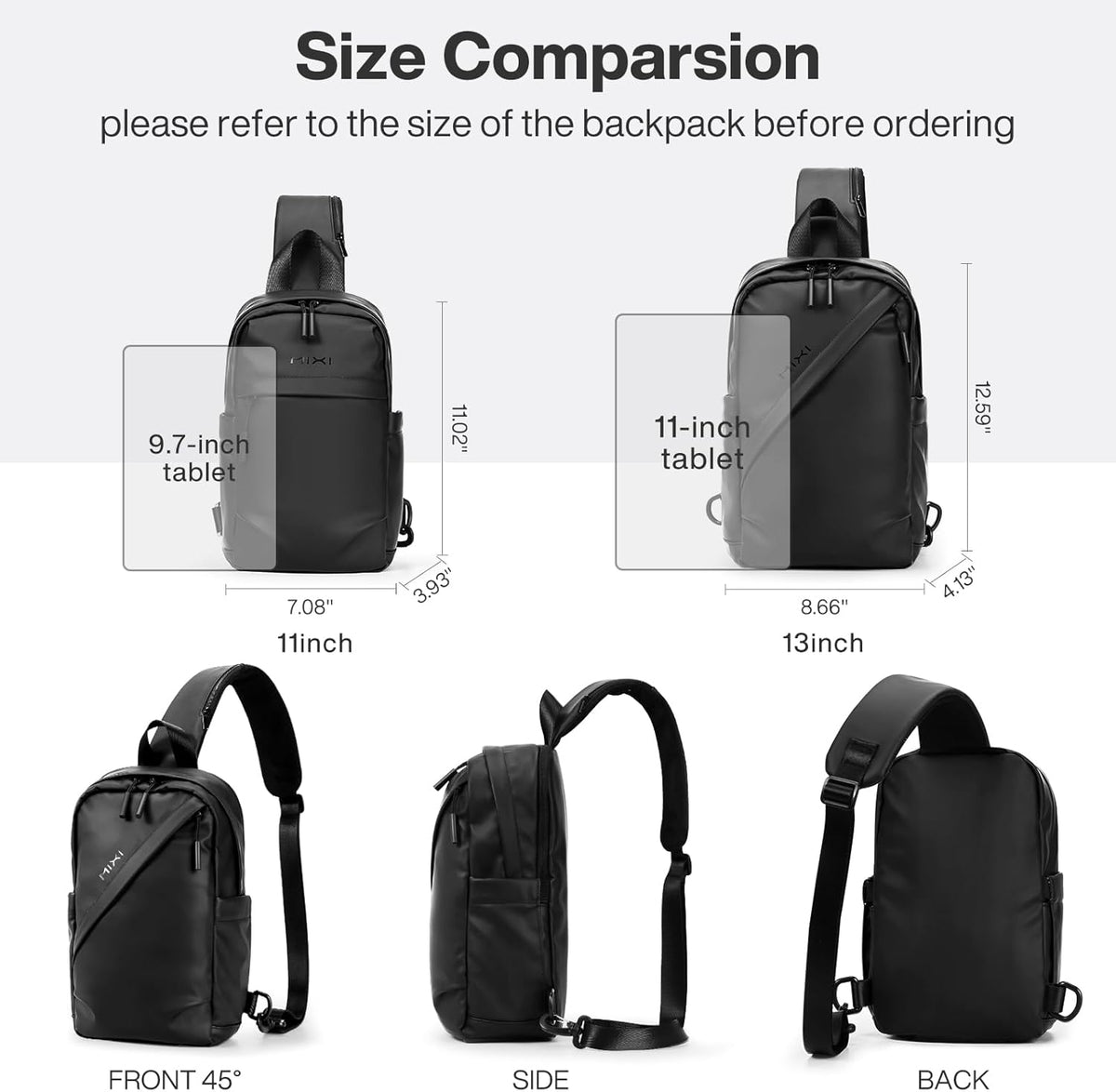 EliteSeries Sling Bag Small Casual Daypack Crossbody Chest Bag One Shoulder Travel Backpack Waterproof Lightweight Versatile-13 Inch, Black