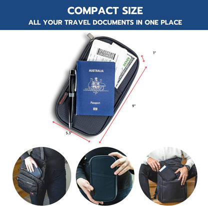 Zoom Lite Premium Travel Document Organizer, Travel Wallet Passport Holder Family 4 with RFID Protection and Removable Wristlet - Fits Passports Bag, Cards, Money, and More for Women and Men – Red