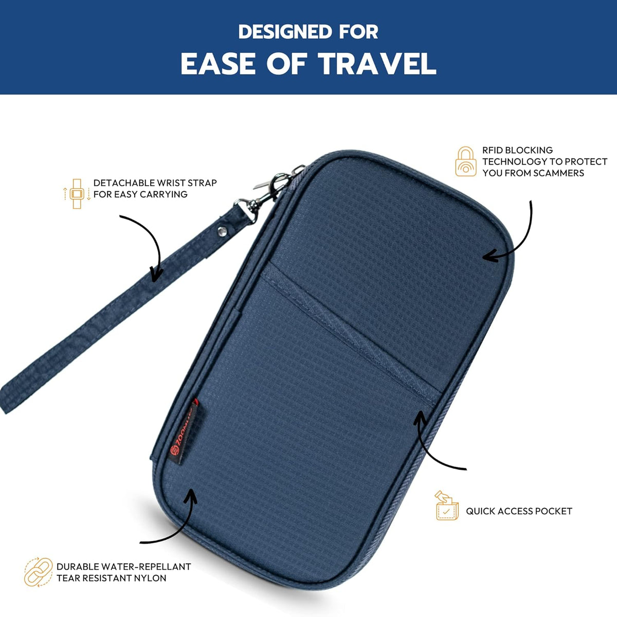 Zoom Lite Premium Travel Document Organizer, Travel Wallet Passport Holder Family 4 with RFID Protection and Removable Wristlet - Fits Passports Bag, Cards, Money, and More for Women and Men – Red