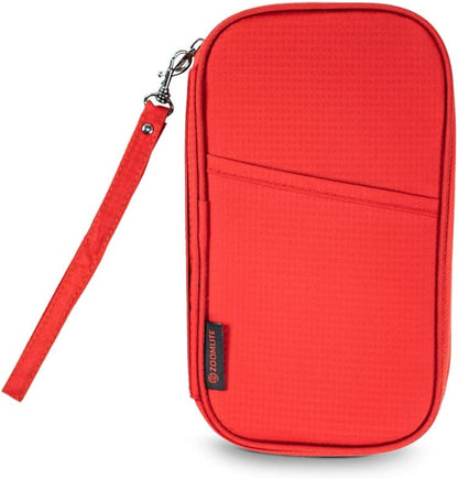 Zoom Lite Premium Travel Document Organizer, Travel Wallet Passport Holder Family 4 with RFID Protection and Removable Wristlet - Fits Passports Bag, Cards, Money, and More for Women and Men – Red