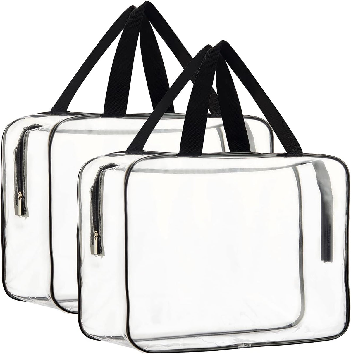 2-Piece Large Clear Makeup Cosmetic Organizer Bag, Plastic Tote Bags, Waterproof Transparent Handbag Purse