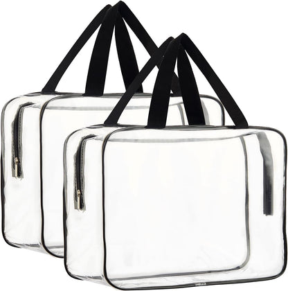 2-Piece Large Clear Makeup Cosmetic Organizer Bag, Plastic Tote Bags, Waterproof Transparent Handbag Purse