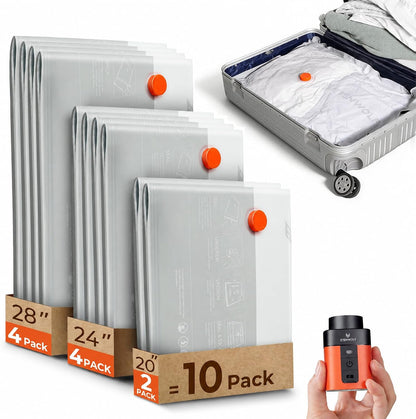 15 Pack Reusable Vacuum Storage Bags for Travel with Rechargeable Air Pump,Vacuum Compression Packing Seal for Clothes, Blankets, Seasonal Storage,Carry-On Space Saver Bags in 3 Sizes