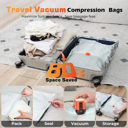 15 Pack Reusable Vacuum Storage Bags for Travel with Rechargeable Air Pump,Vacuum Compression Packing Seal for Clothes, Blankets, Seasonal Storage,Carry-On Space Saver Bags in 3 Sizes