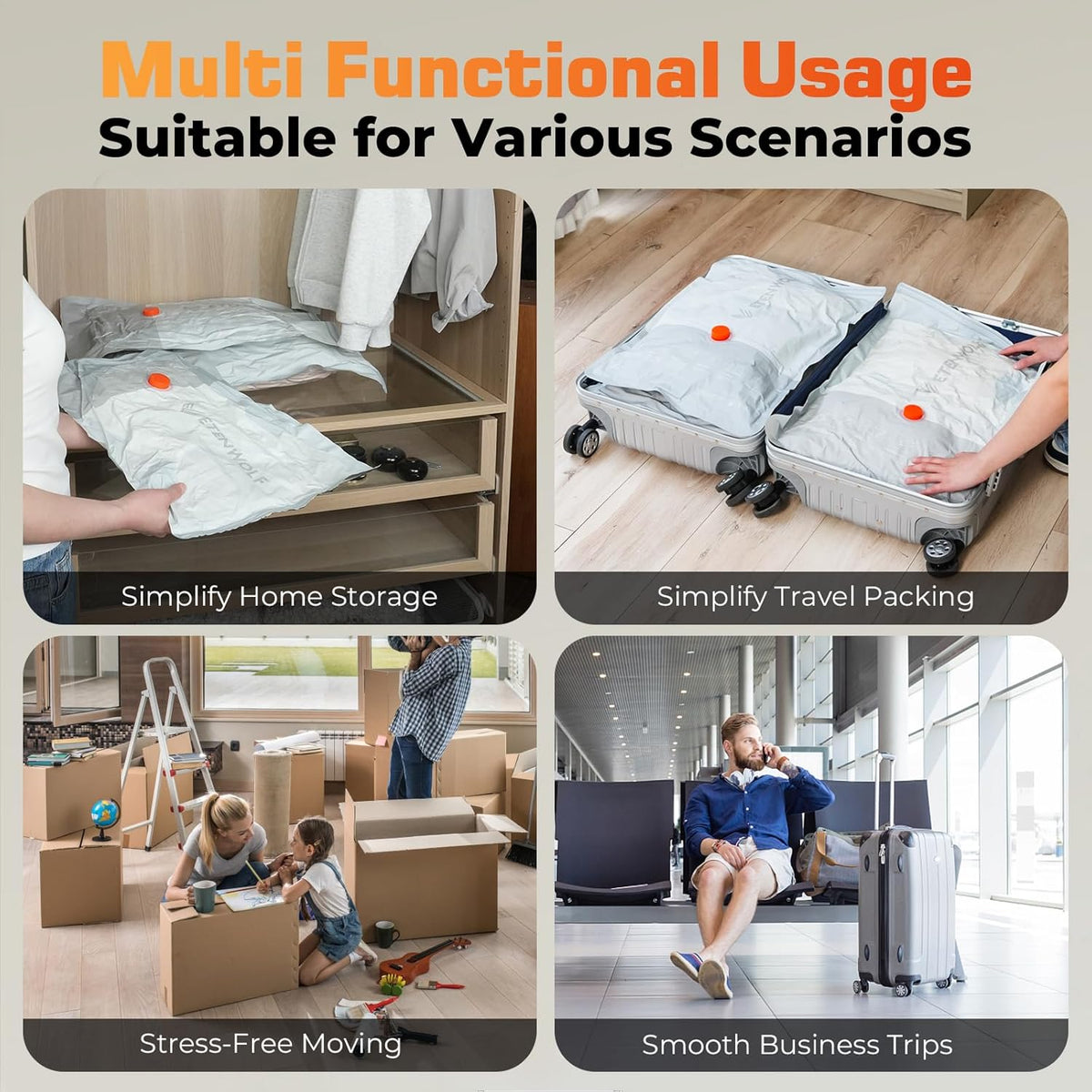 15 Pack Reusable Vacuum Storage Bags for Travel with Rechargeable Air Pump,Vacuum Compression Packing Seal for Clothes, Blankets, Seasonal Storage,Carry-On Space Saver Bags in 3 Sizes