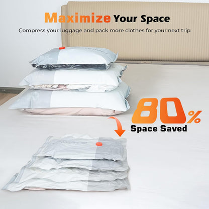 15 Pack Reusable Vacuum Storage Bags for Travel with Rechargeable Air Pump,Vacuum Compression Packing Seal for Clothes, Blankets, Seasonal Storage,Carry-On Space Saver Bags in 3 Sizes