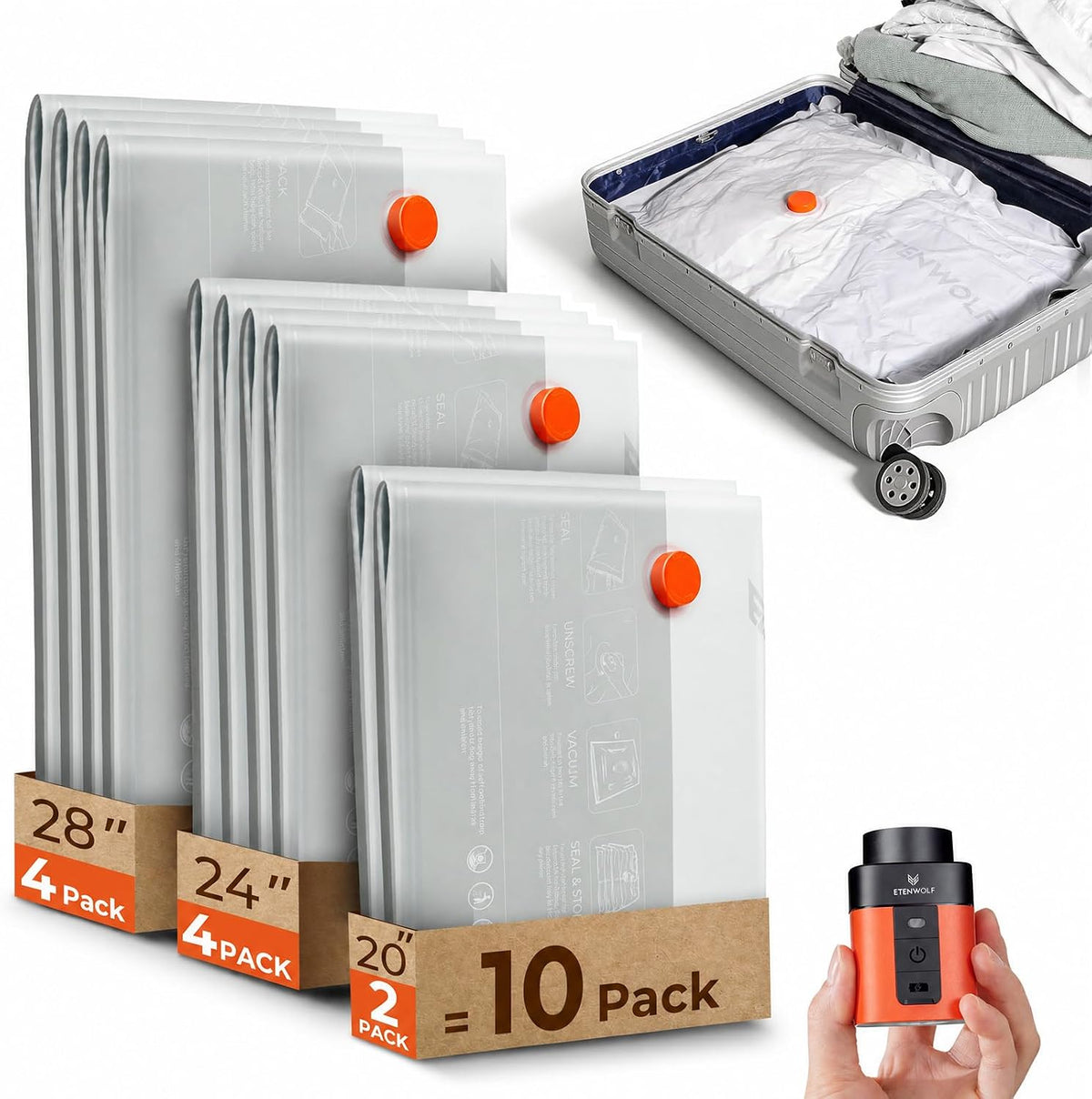 15 Pack Reusable Vacuum Storage Bags for Travel with Rechargeable Air Pump,Vacuum Compression Packing Seal for Clothes, Blankets, Seasonal Storage,Carry-On Space Saver Bags in 3 Sizes