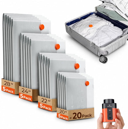 15 Pack Reusable Vacuum Storage Bags for Travel with Rechargeable Air Pump,Vacuum Compression Packing Seal for Clothes, Blankets, Seasonal Storage,Carry-On Space Saver Bags in 3 Sizes