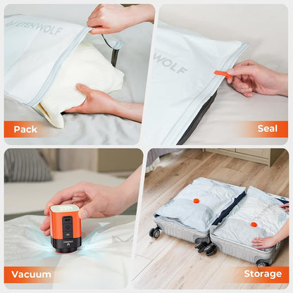 15 Pack Reusable Vacuum Storage Bags for Travel with Rechargeable Air Pump,Vacuum Compression Packing Seal for Clothes, Blankets, Seasonal Storage,Carry-On Space Saver Bags in 3 Sizes