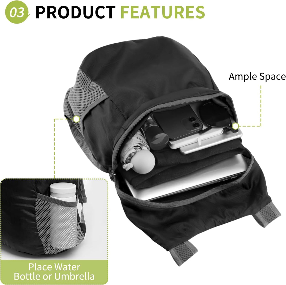 20L Ultra Hiking-Daypack Lightweight Foldable Travel Packable Backpack for Camping Cycling Outdoor, Navy Blue