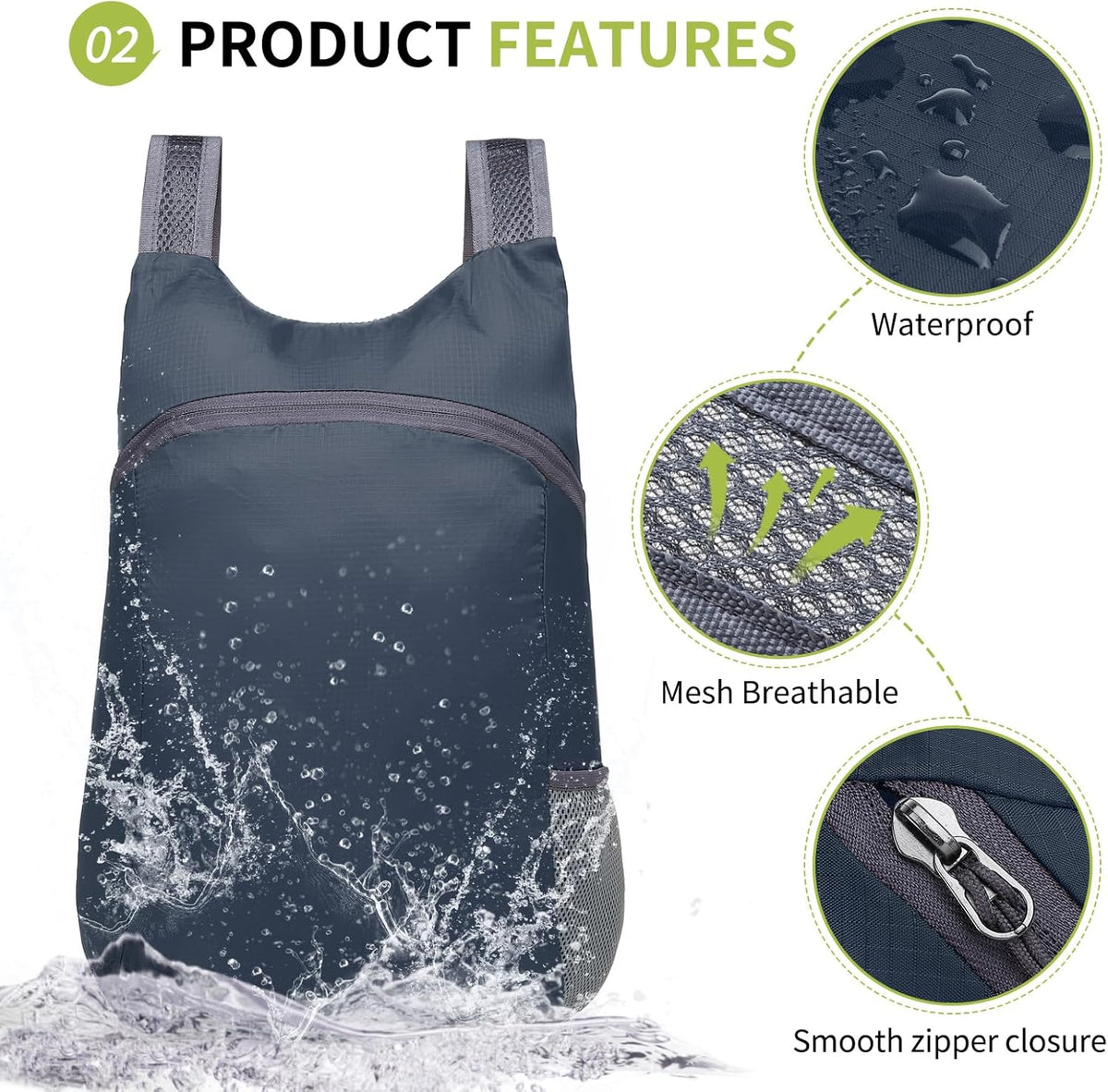20L Ultra Hiking-Daypack Lightweight Foldable Travel Packable Backpack for Camping Cycling Outdoor, Navy Blue