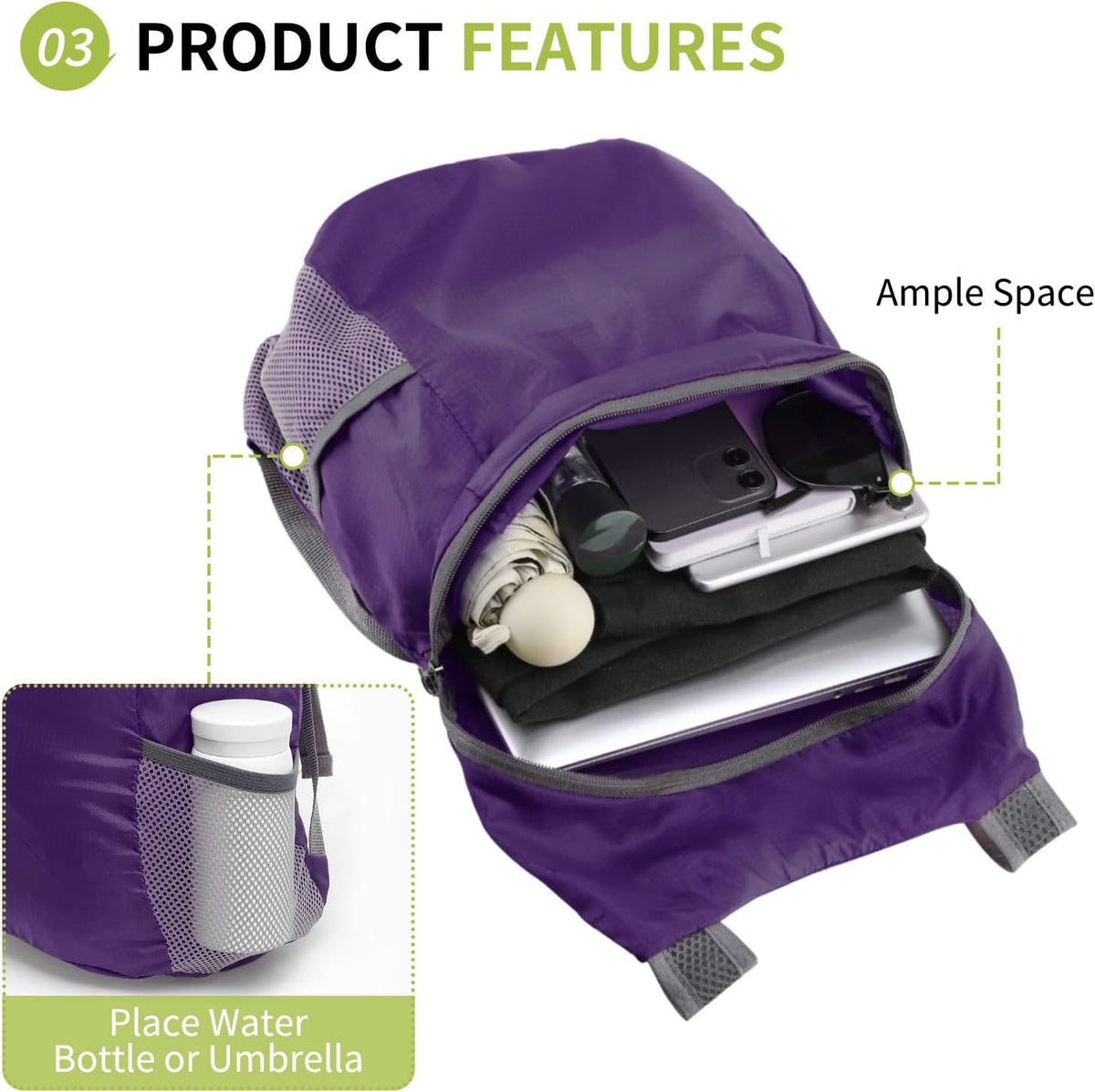 20L Ultra Hiking-Daypack Lightweight Foldable Travel Packable Backpack for Camping Cycling Outdoor, Navy Blue