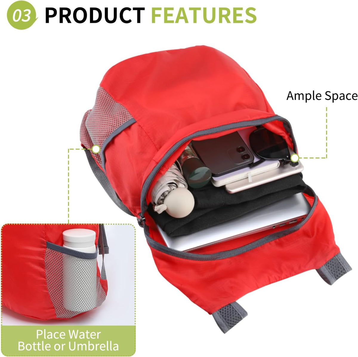 20L Ultra Hiking-Daypack Lightweight Foldable Travel Packable Backpack for Camping Cycling Outdoor, Navy Blue