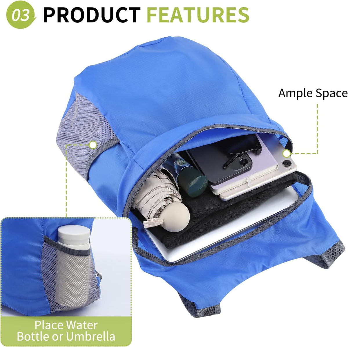 20L Ultra Hiking-Daypack Lightweight Foldable Travel Packable Backpack for Camping Cycling Outdoor, Navy Blue