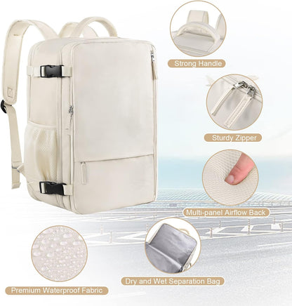 Large Expandable Travel Backpack for Men and Women, 17 Inch Laptop, Waterproof, Casual, College Bookbag, Backpack for Women, as Person Item Flight Approved