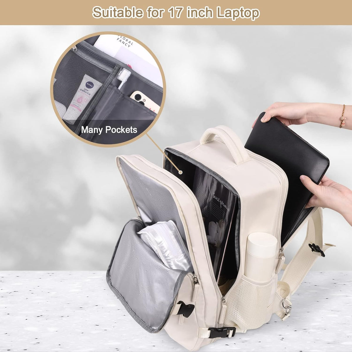 Large Expandable Travel Backpack for Men and Women, 17 Inch Laptop, Waterproof, Casual, College Bookbag, Backpack for Women, as Person Item Flight Approved