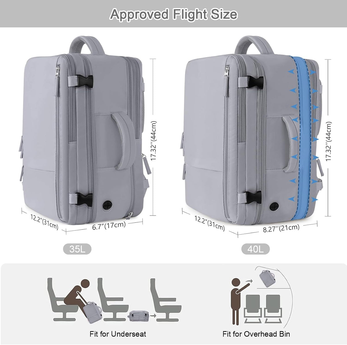 Large Expandable Travel Backpack for Men and Women, 17 Inch Laptop, Waterproof, Casual, College Bookbag, Backpack for Women, as Person Item Flight Approved