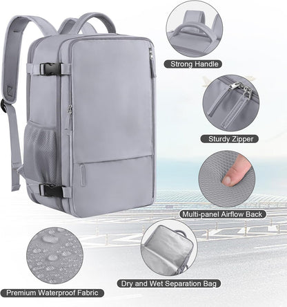 Large Expandable Travel Backpack for Men and Women, 17 Inch Laptop, Waterproof, Casual, College Bookbag, Backpack for Women, as Person Item Flight Approved