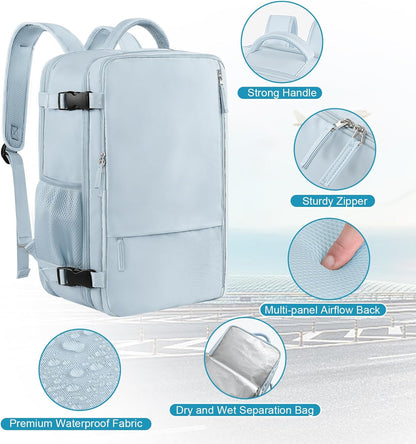 Large Expandable Travel Backpack for Men and Women, 17 Inch Laptop, Waterproof, Casual, College Bookbag, Backpack for Women, as Person Item Flight Approved