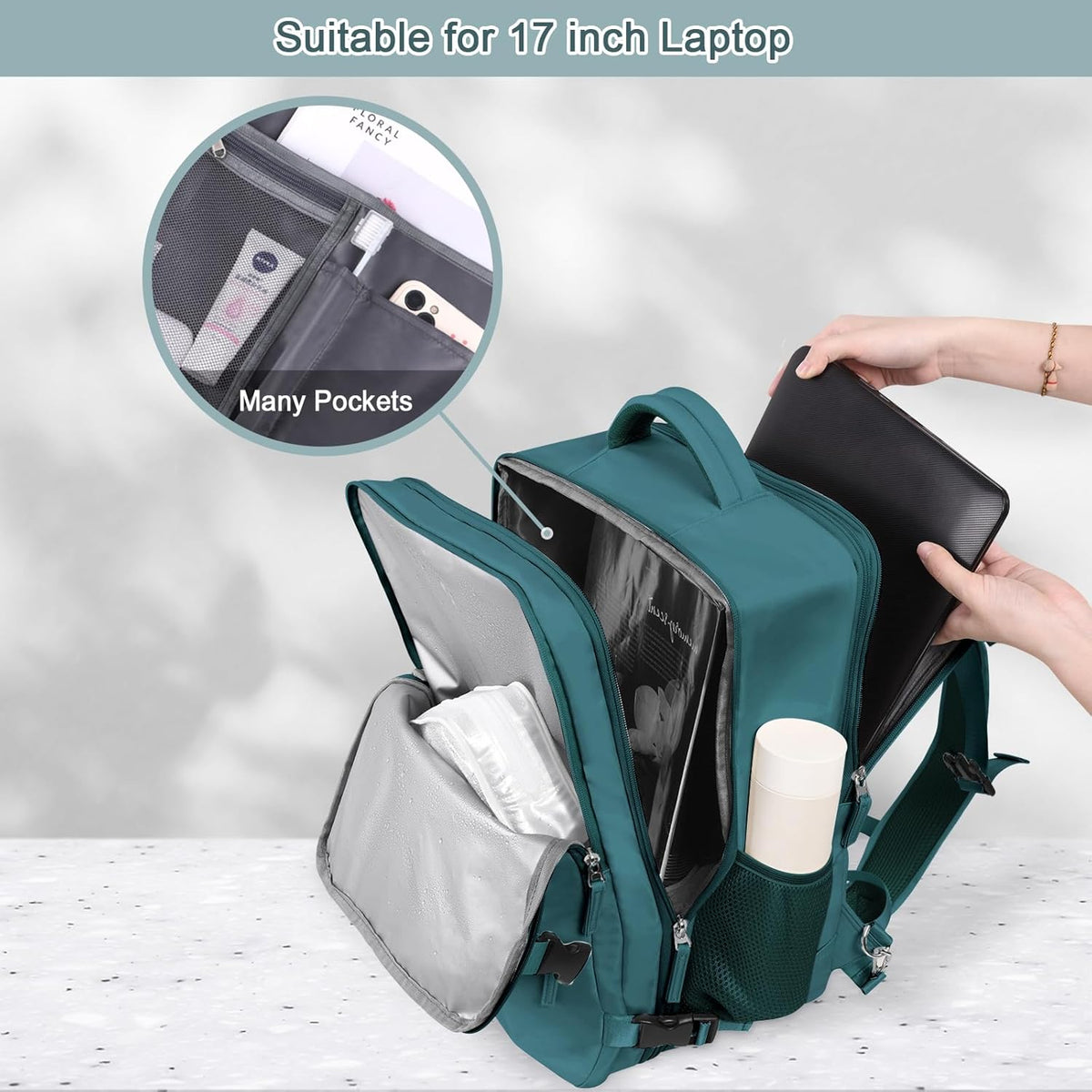 Large Expandable Travel Backpack for Men and Women, 17 Inch Laptop, Waterproof, Casual, College Bookbag, Backpack for Women, as Person Item Flight Approved