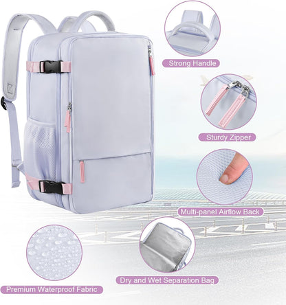 Large Expandable Travel Backpack for Men and Women, 17 Inch Laptop, Waterproof, Casual, College Bookbag, Backpack for Women, as Person Item Flight Approved