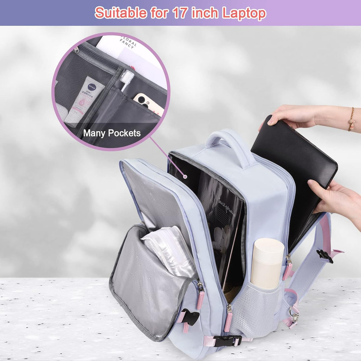 Large Expandable Travel Backpack for Men and Women, 17 Inch Laptop, Waterproof, Casual, College Bookbag, Backpack for Women, as Person Item Flight Approved
