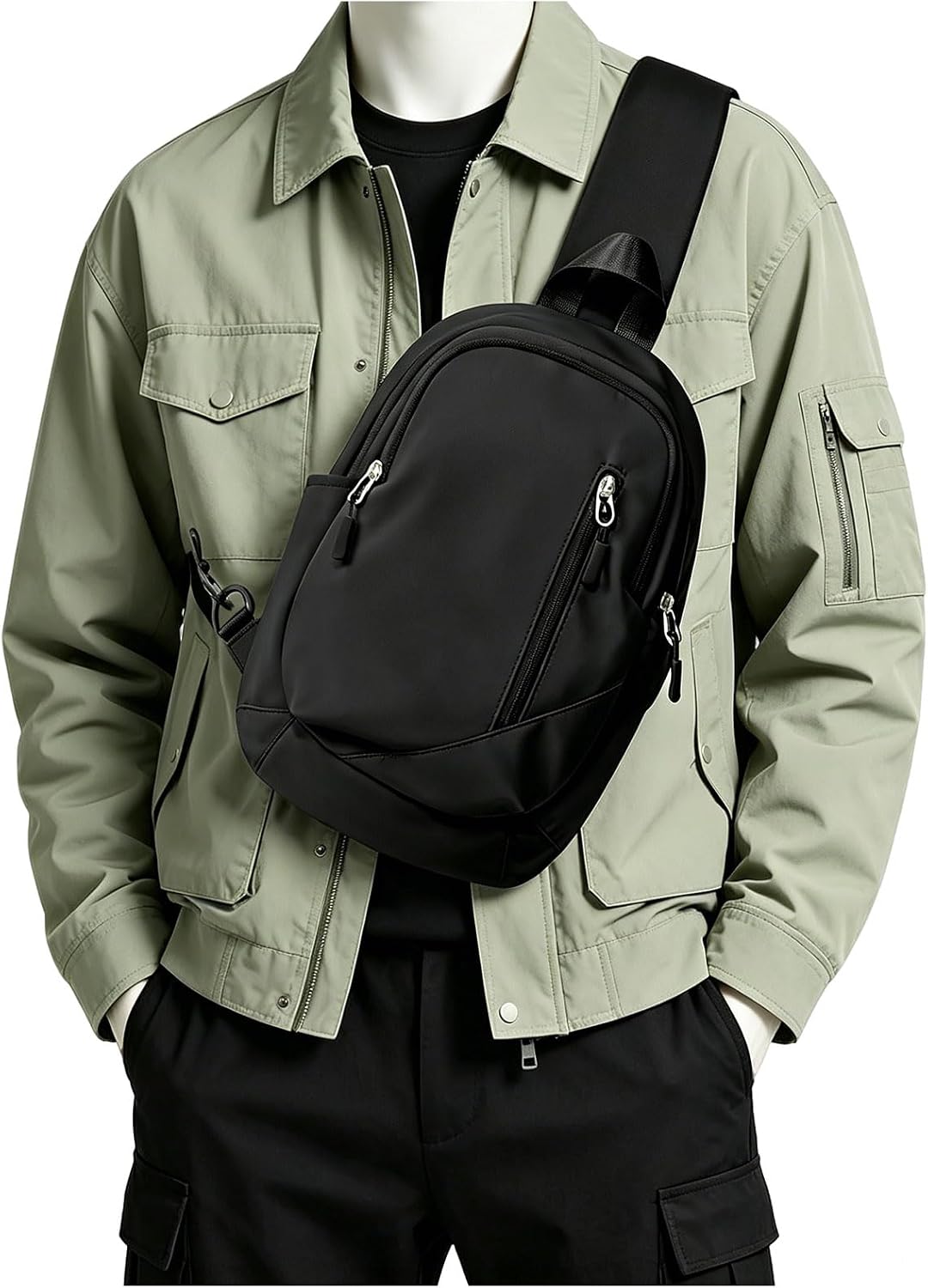 Sling Backpack bag for Men, Multipurpose Crossbody Shoulder Bag for Travel Hiking Daypack Green