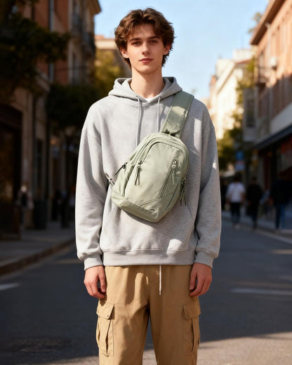 Sling Backpack bag for Men, Multipurpose Crossbody Shoulder Bag for Travel Hiking Daypack Green