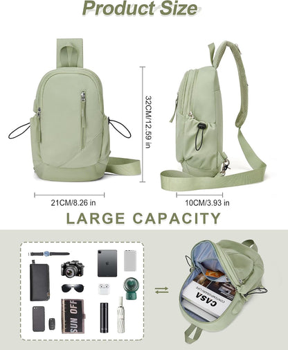 Sling Backpack bag for Men, Multipurpose Crossbody Shoulder Bag for Travel Hiking Daypack Green
