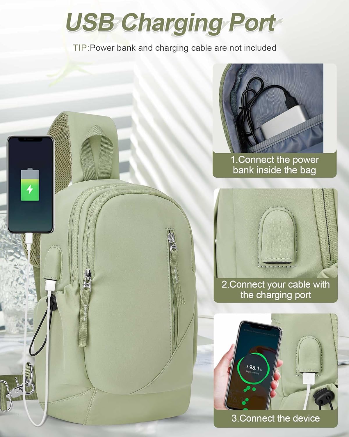Sling Backpack bag for Men, Multipurpose Crossbody Shoulder Bag for Travel Hiking Daypack Green