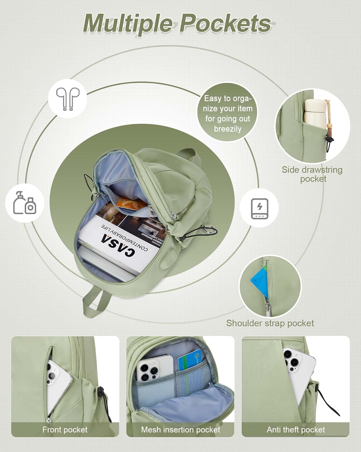 Sling Backpack bag for Men, Multipurpose Crossbody Shoulder Bag for Travel Hiking Daypack Green