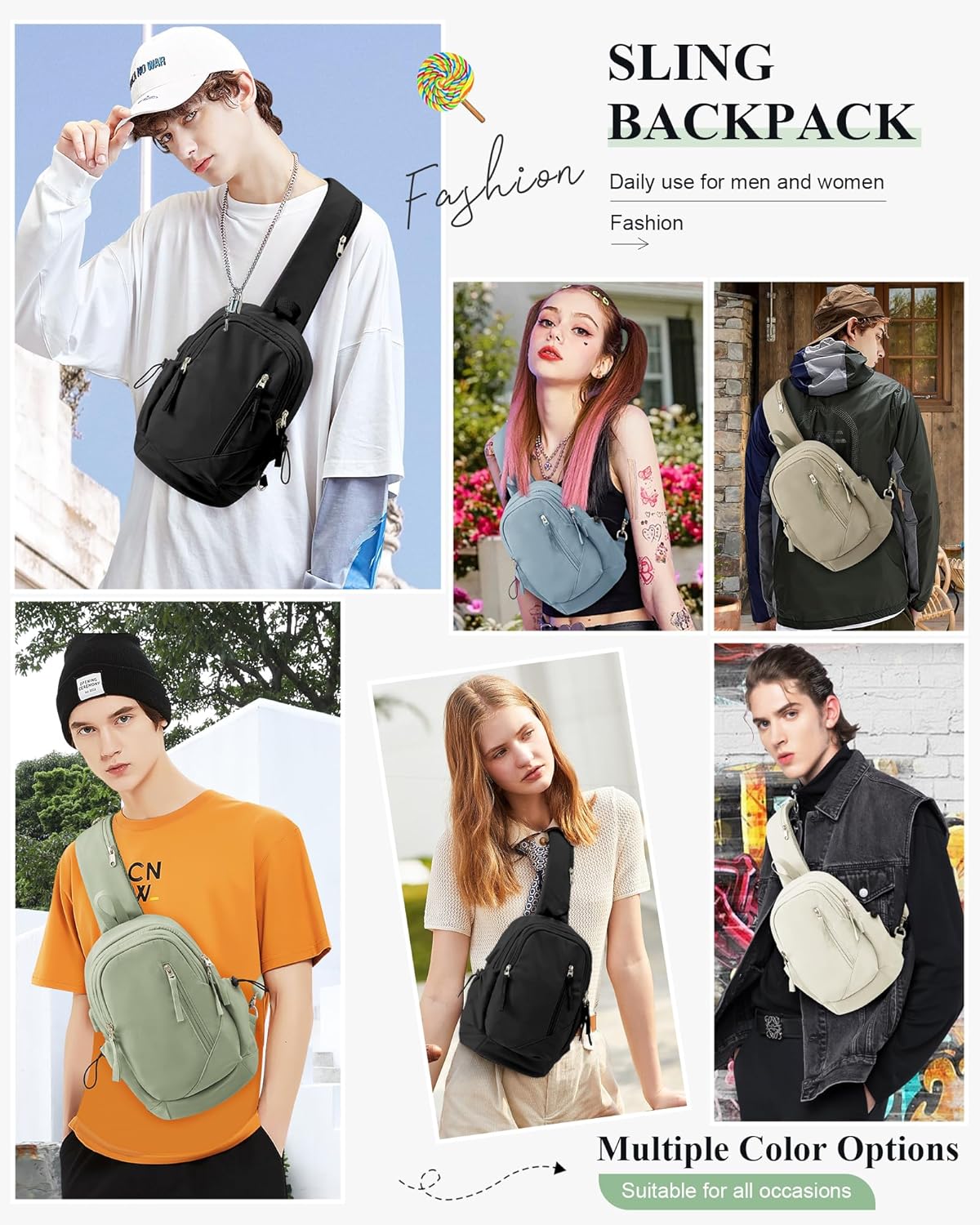 Sling Backpack bag for Men, Multipurpose Crossbody Shoulder Bag for Travel Hiking Daypack Green