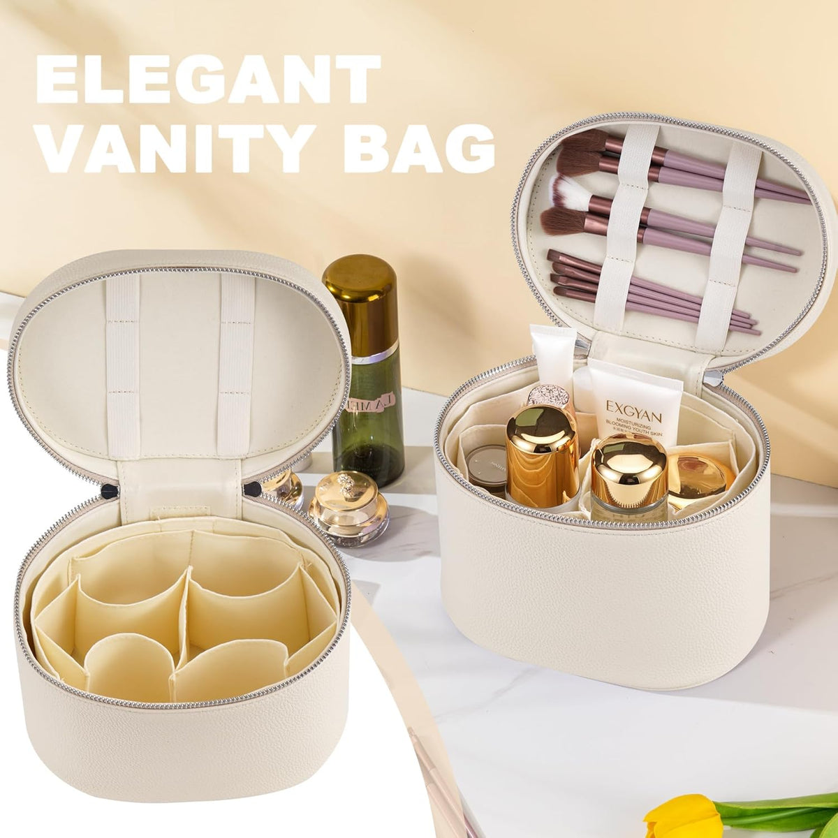 Makeup Bag Vanity Case Cosmetic Bag with Removable Divider Travel Toiletry Bag for Women Portable Make up Box Organizer, Dark Brown