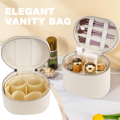 Makeup Bag Vanity Case Cosmetic Bag with Removable Divider Travel Toiletry Bag for Women Portable Make up Box Organizer, Dark Brown