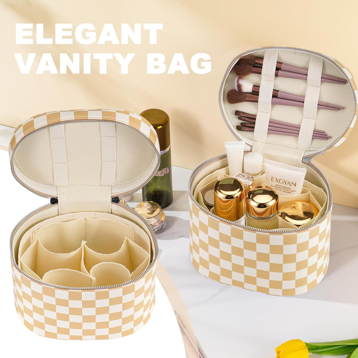 Makeup Bag Vanity Case Cosmetic Bag with Removable Divider Travel Toiletry Bag for Women Portable Make up Box Organizer, Dark Brown