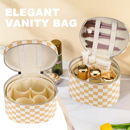 Makeup Bag Vanity Case Cosmetic Bag with Removable Divider Travel Toiletry Bag for Women Portable Make up Box Organizer, Dark Brown