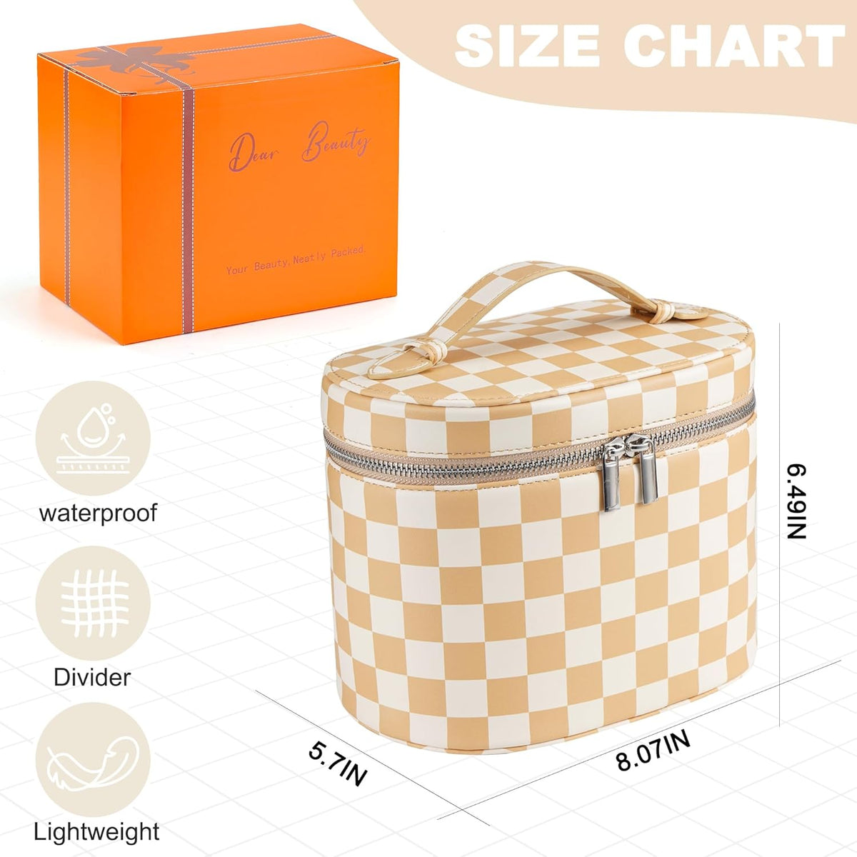 Makeup Bag Vanity Case Cosmetic Bag with Removable Divider Travel Toiletry Bag for Women Portable Make up Box Organizer, Dark Brown