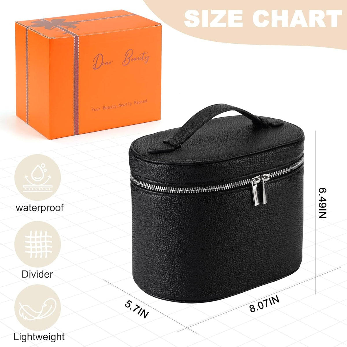 Makeup Bag Vanity Case Cosmetic Bag with Removable Divider Travel Toiletry Bag for Women Portable Make up Box Organizer, Dark Brown