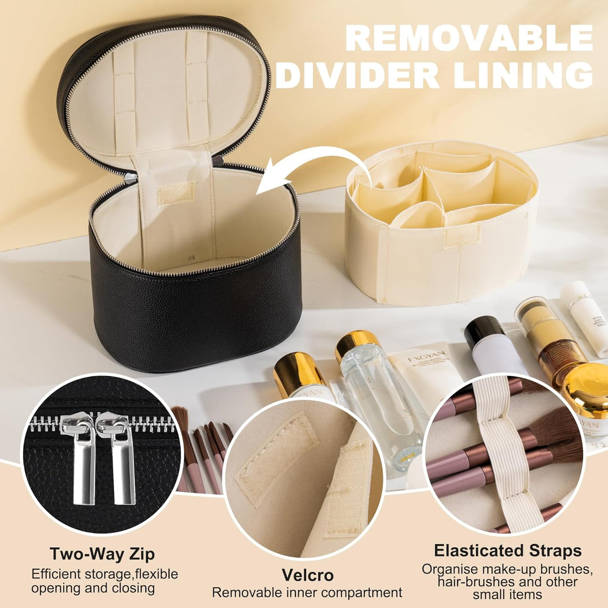 Makeup Bag Vanity Case Cosmetic Bag with Removable Divider Travel Toiletry Bag for Women Portable Make up Box Organizer, Dark Brown